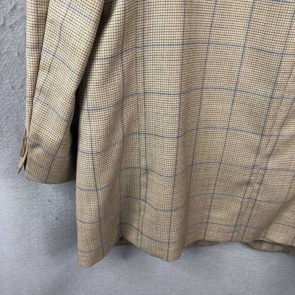 Emernegildo Zegna Sport Coat Mens 44R Tan Blue Plaid Windowpane Wool Academi - Picture 14 of 16